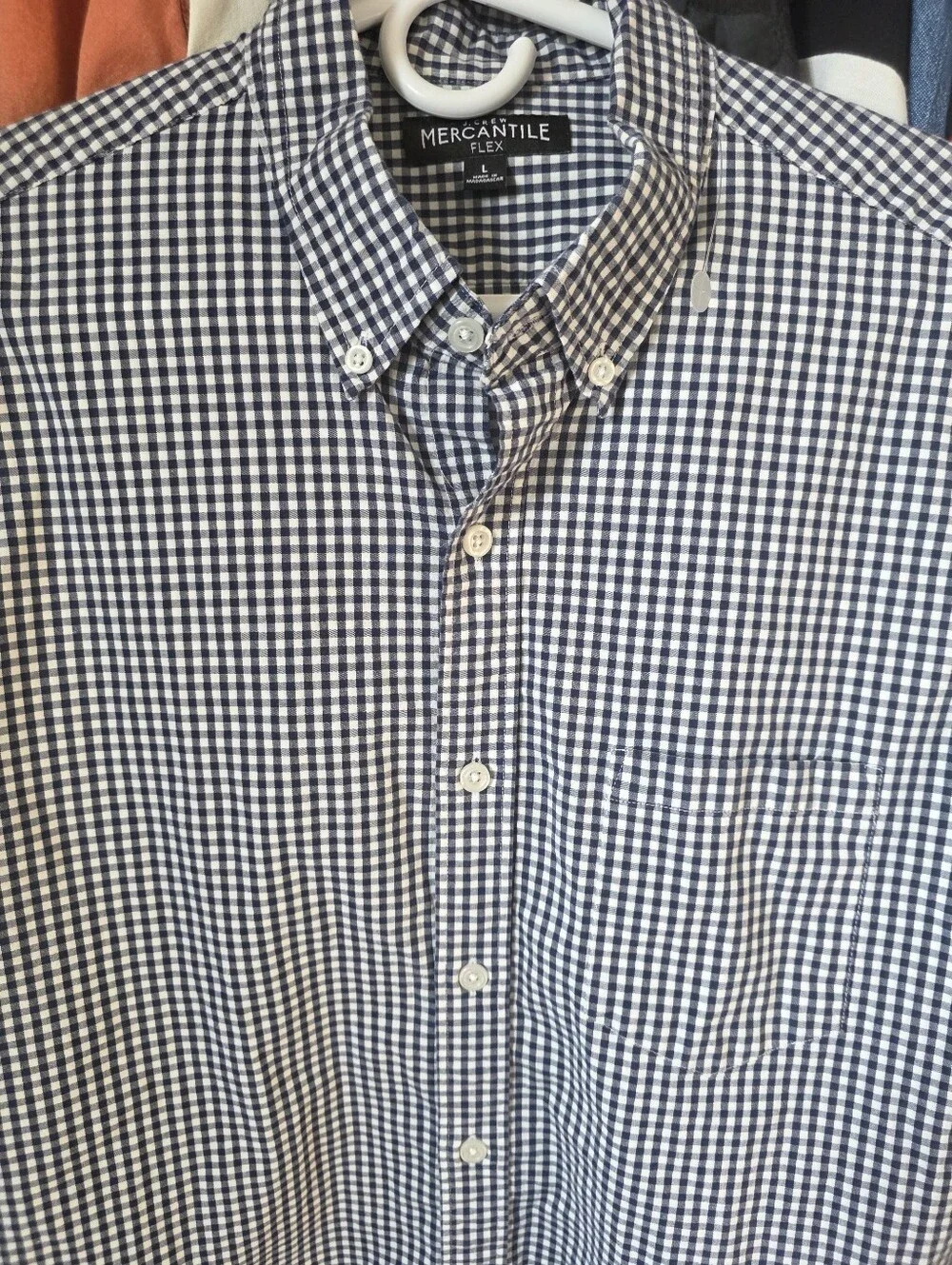 J. Crew Mercantile Flex Performance Navy/ White Gingham Plaid Button-Down Shirt
